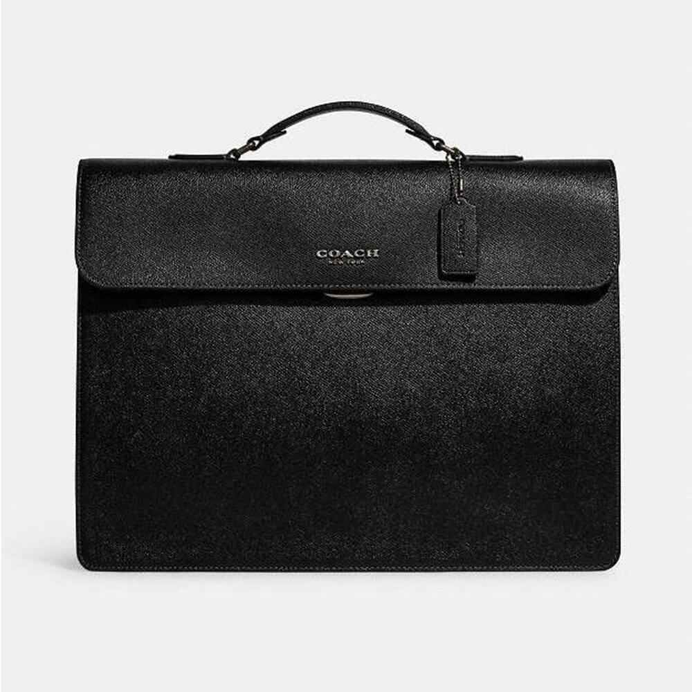 COACH Graham Flap Brief Black Leather Travel Shoulder Bag Briefcase Suede Lined - Picture 14 of 15